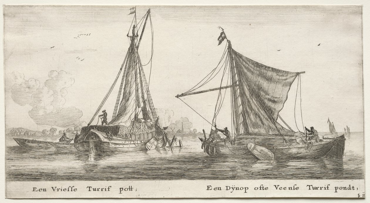 Různé lodě a pohledy na Amsterdam (Verscheÿde Schepen en Gesichten van Amstelredam), část II: Fríský rašelinový člun. Dÿnop, v blízkosti rašelinového rybníka Veensche od Clement de Jonghe