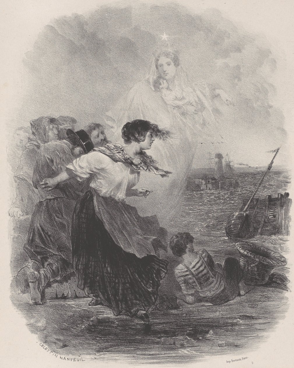 Žena u moře s Madonou, ukazující na loď, ca. 1848-62. od Célestin Nanteuil