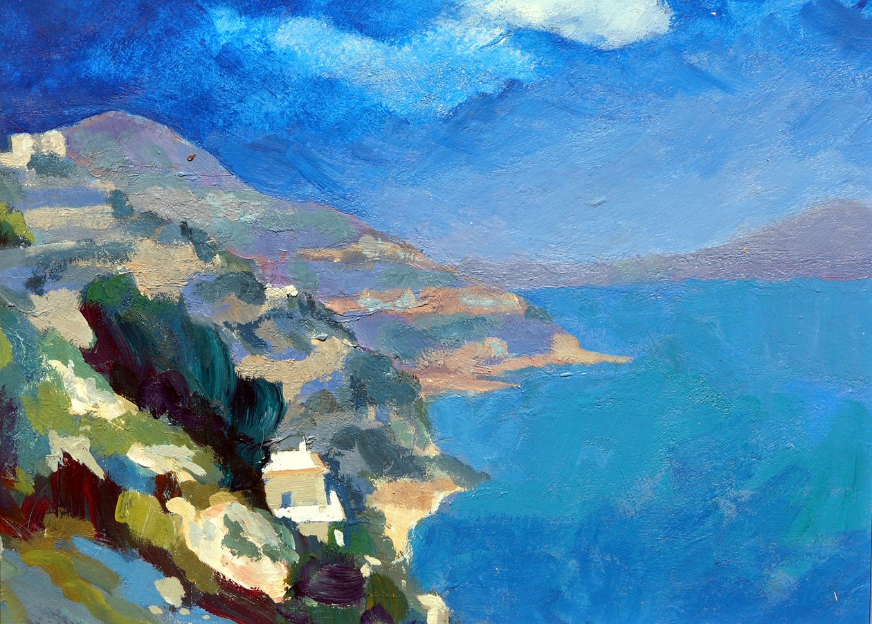 Pobřeží Amalfi, 2007 (akryl na palubě) od Clive Metcalfe
