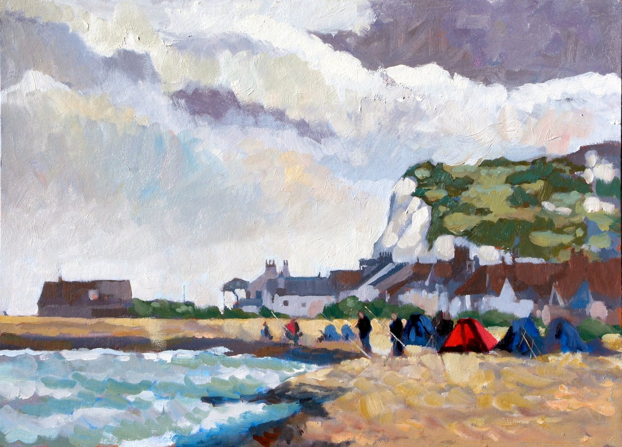Rybaření na Kingsdown White Cliffs, 2010 (akryl na palubě) od Clive Metcalfe