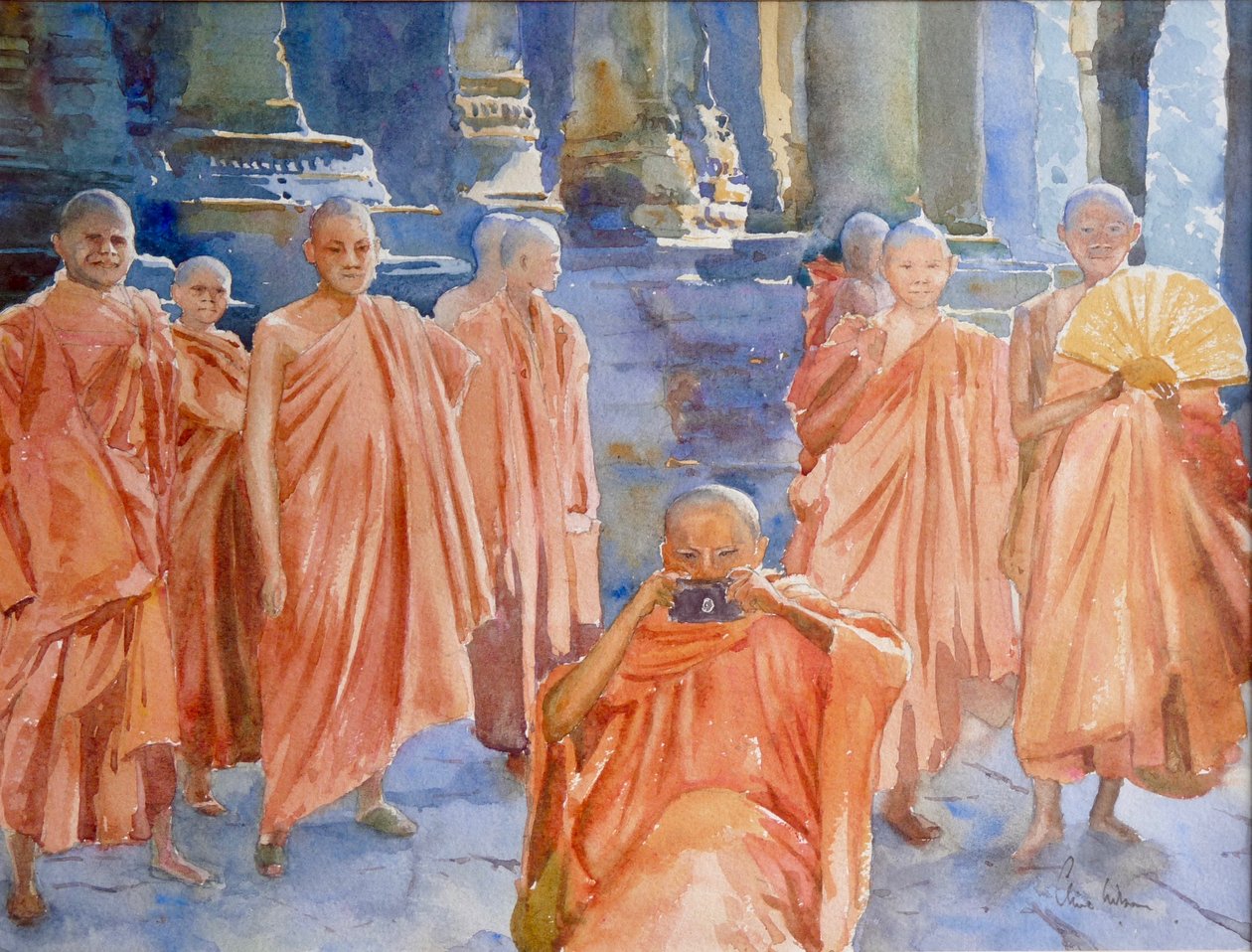 Zachycení umělce při práci, 2000 (akvarel) od Clive Wilson
