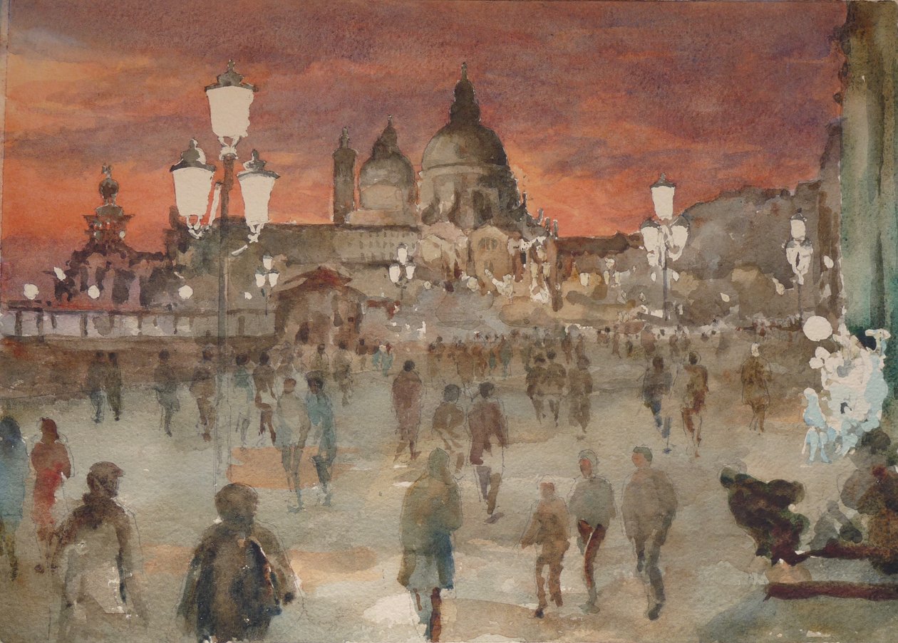 Riva Dei Schiavoni, Štědrý den, 2019 (akvarel) od Clive Wilson