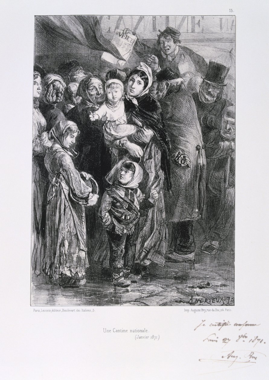 Francouzsko-pruská válka 1870-1871. Obléhání Paříže 19. září 1870-28. ledna 1871. Národní vývařovna v Paříži, leden 1871. Ze série litografií Clementa Augusta Andrieuxe o Gardes Nationales. Nedostatek potravin Hlad od Clément Auguste Andrieux