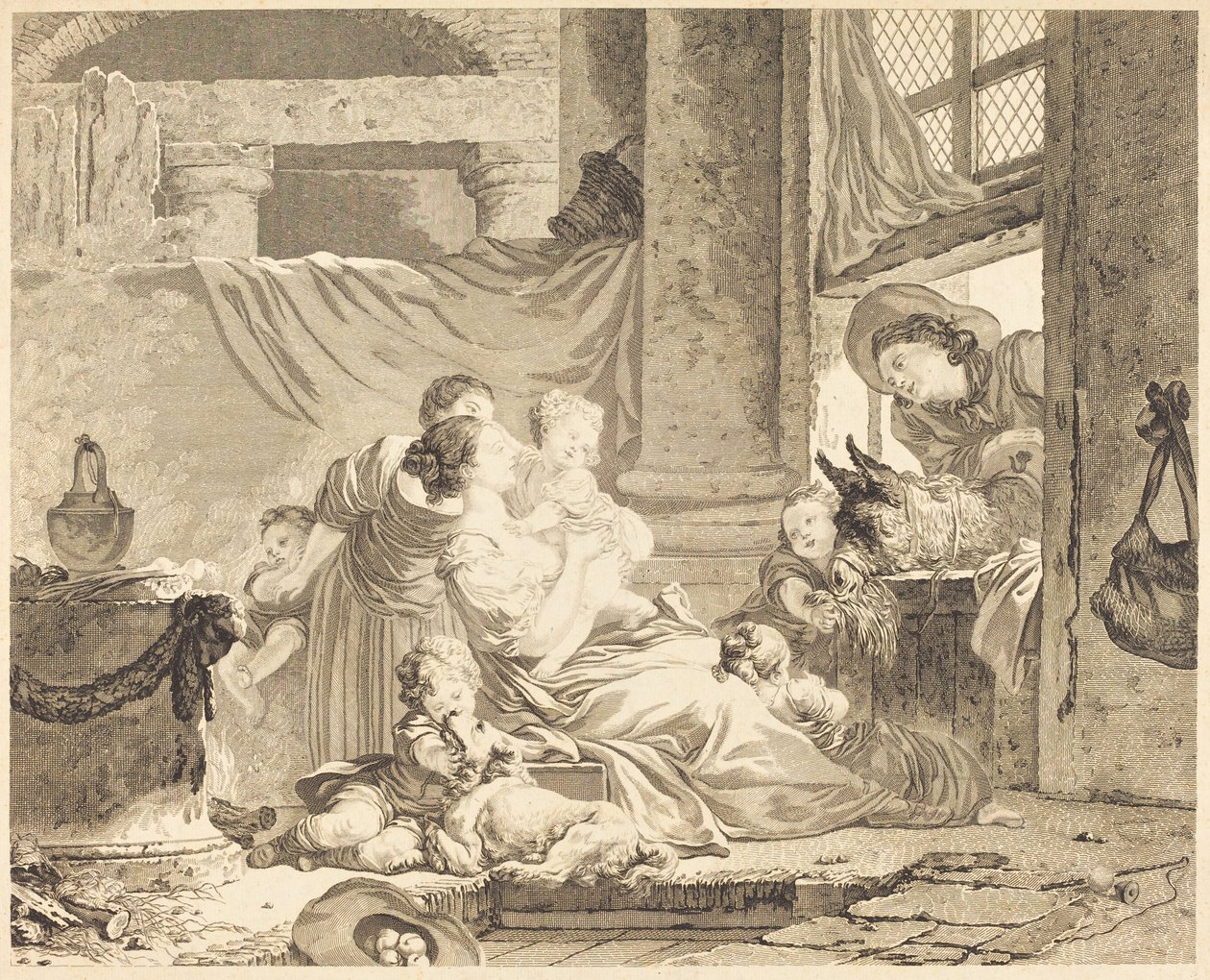 Farmářova rodina od Clément Pierre Marillier after Jean Honoré Fragonard