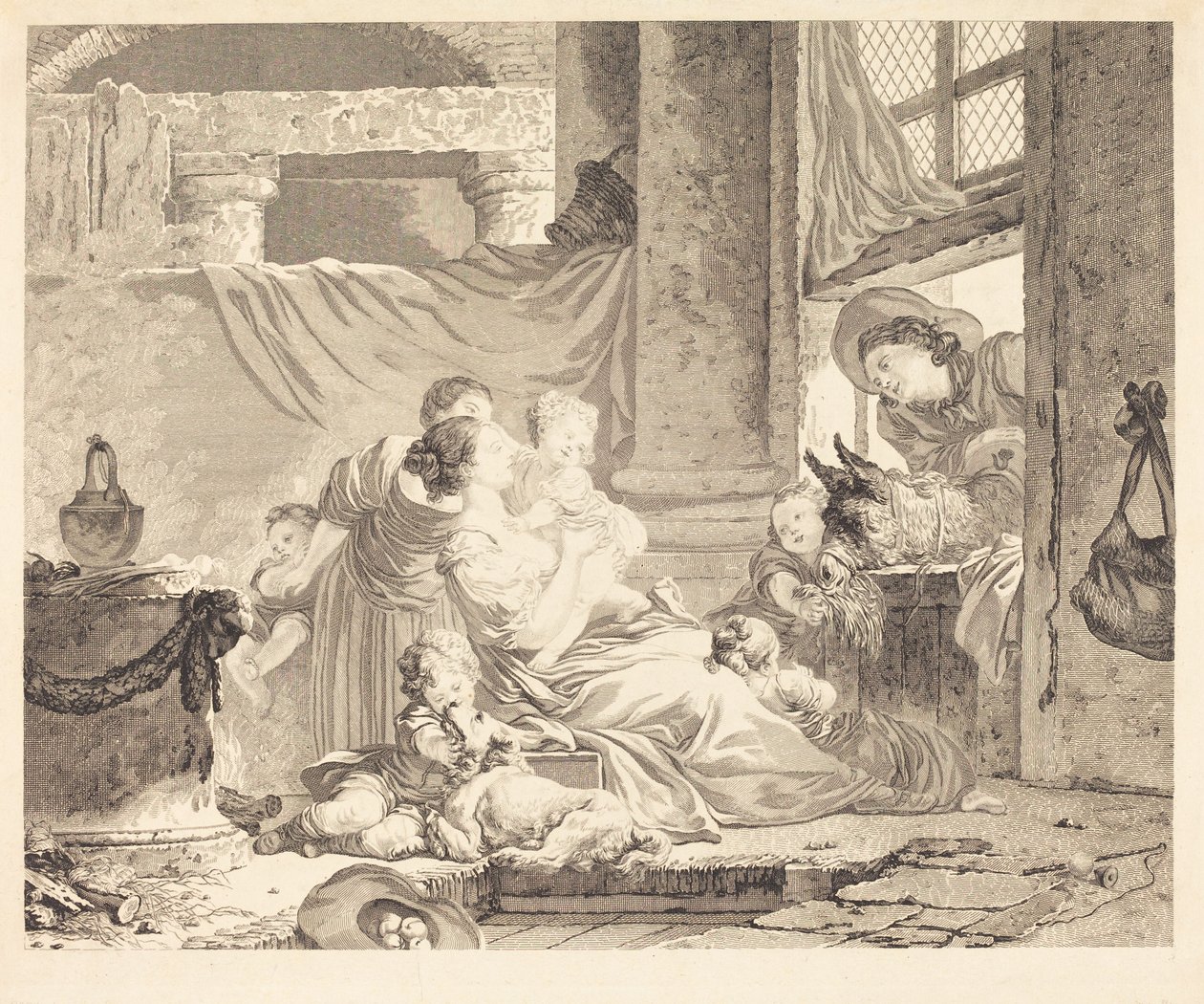 Farmářova rodina od Clément Pierre Marillier after Jean Honoré Fragonard