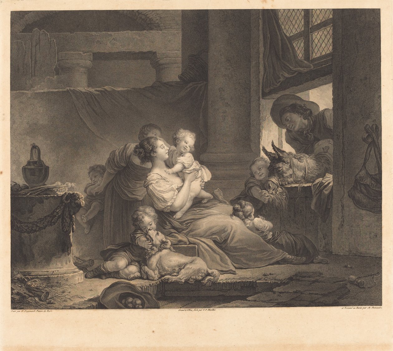 Farmářova rodina od Clément Pierre Marillier and Antoine Louis Romanet after Jean Honoré Fragonard