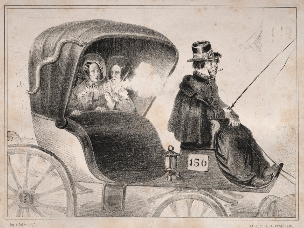 Novinky: Nevýhody veřejných vozů: Kočí z..., 1839. od Clémente Pruche