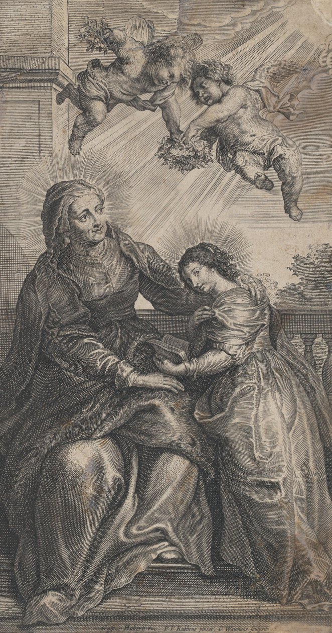 Výchova Panny Marie, se Svatou Annou a Pannou Marií čtením se dvěma p..., ca. 1700-24. od Coenrad Waumans