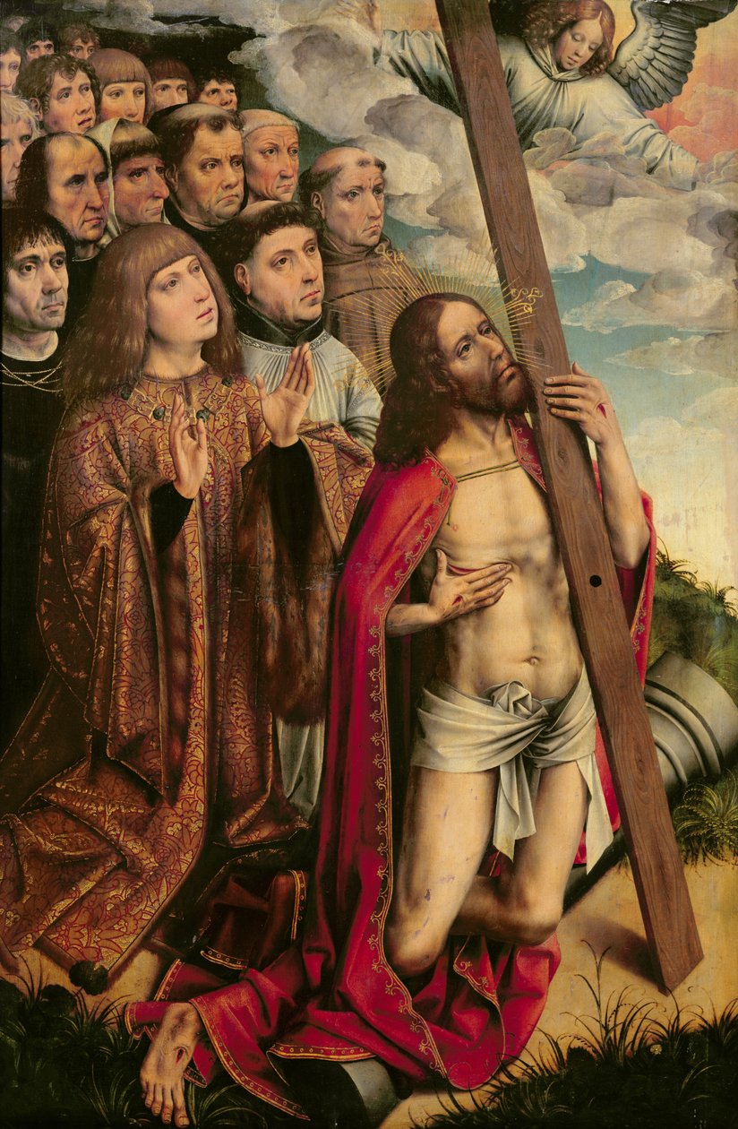 Kristus Prostředník s Filipem Sličným (1478-1506) a jeho doprovodem, levá deska z oltářního obrazu (viz také 223221) od Colijn de Coter