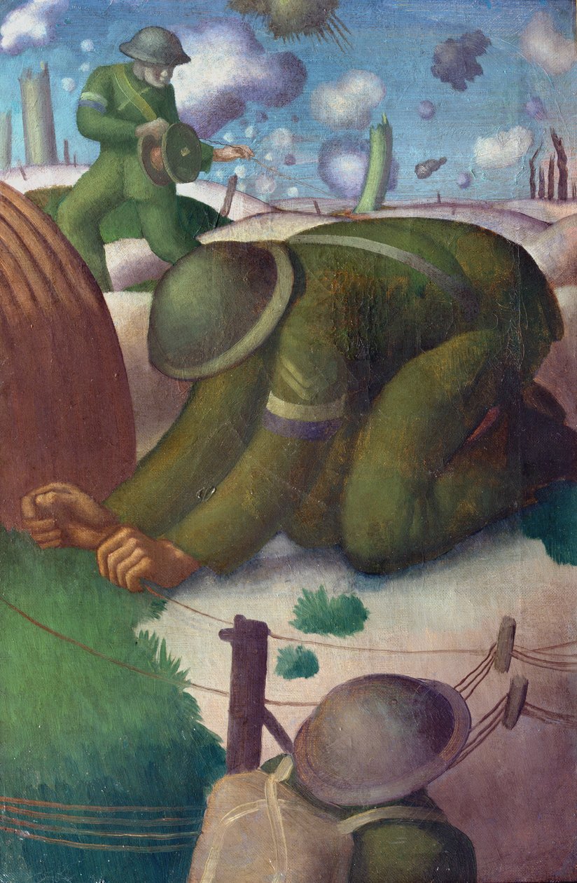 Pokládání telefonního drátu, c.1919 od Colin Unwin Gill