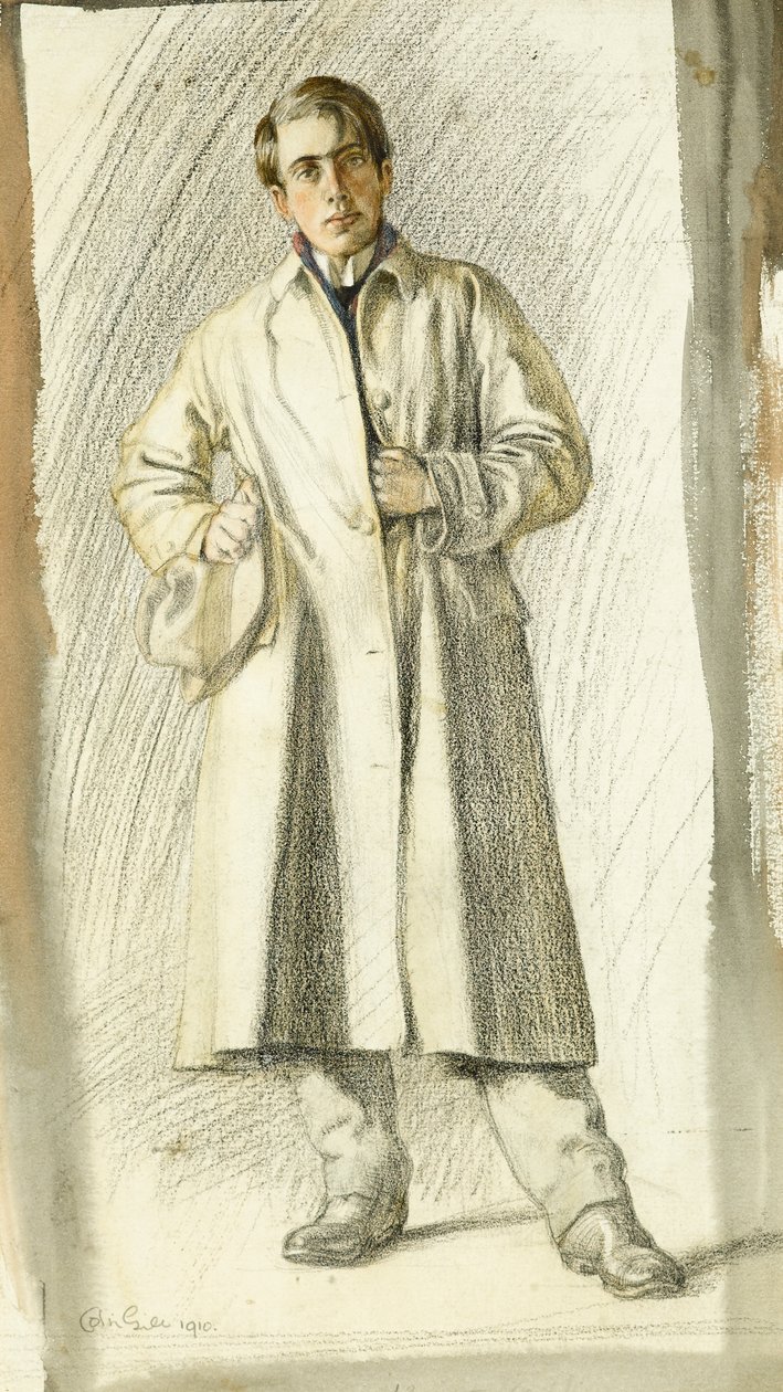 Portrét mladého muže s kabátem a kloboukem, 1910 od Colin Unwin Gill