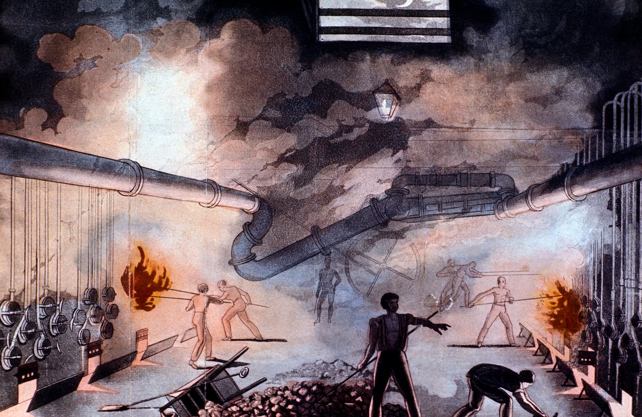 Nabíjecí retorty v Gas Light Establishment, Brick Lane, Londýn, 1822 od Colin Mackenzie