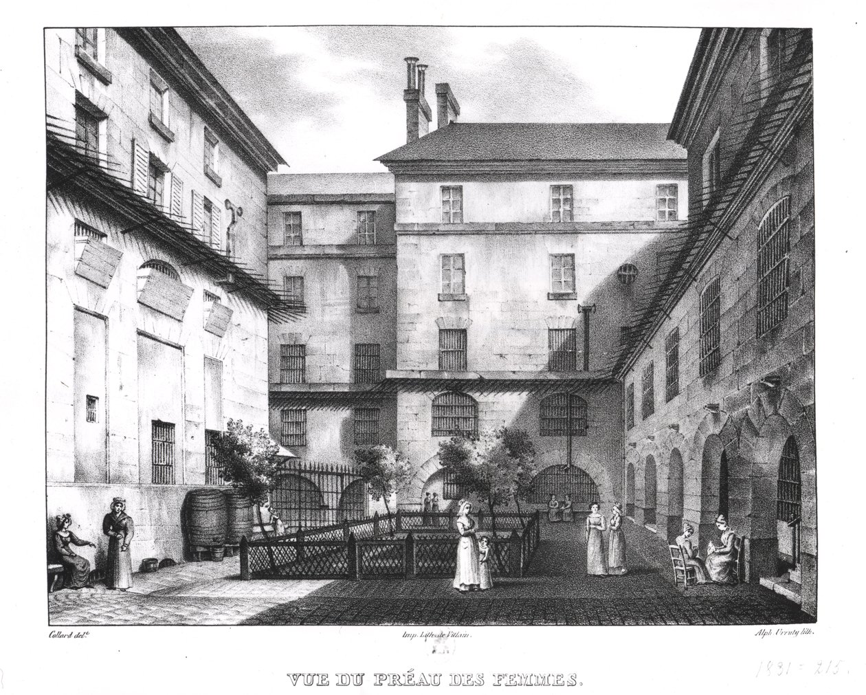 Pohled na dvůr pro ženy ve věznici Conciergerie, vyrytý Alphonsem Urrutym (1800-70) kolem roku 1831 od Collard