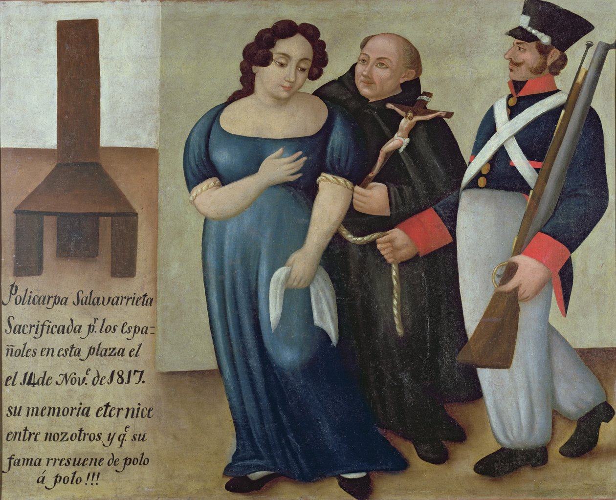 Policarpa Salavarrieta (La Pola) na cestě na popravu v Bogotě 14. listopadu 1817 od Colombian School