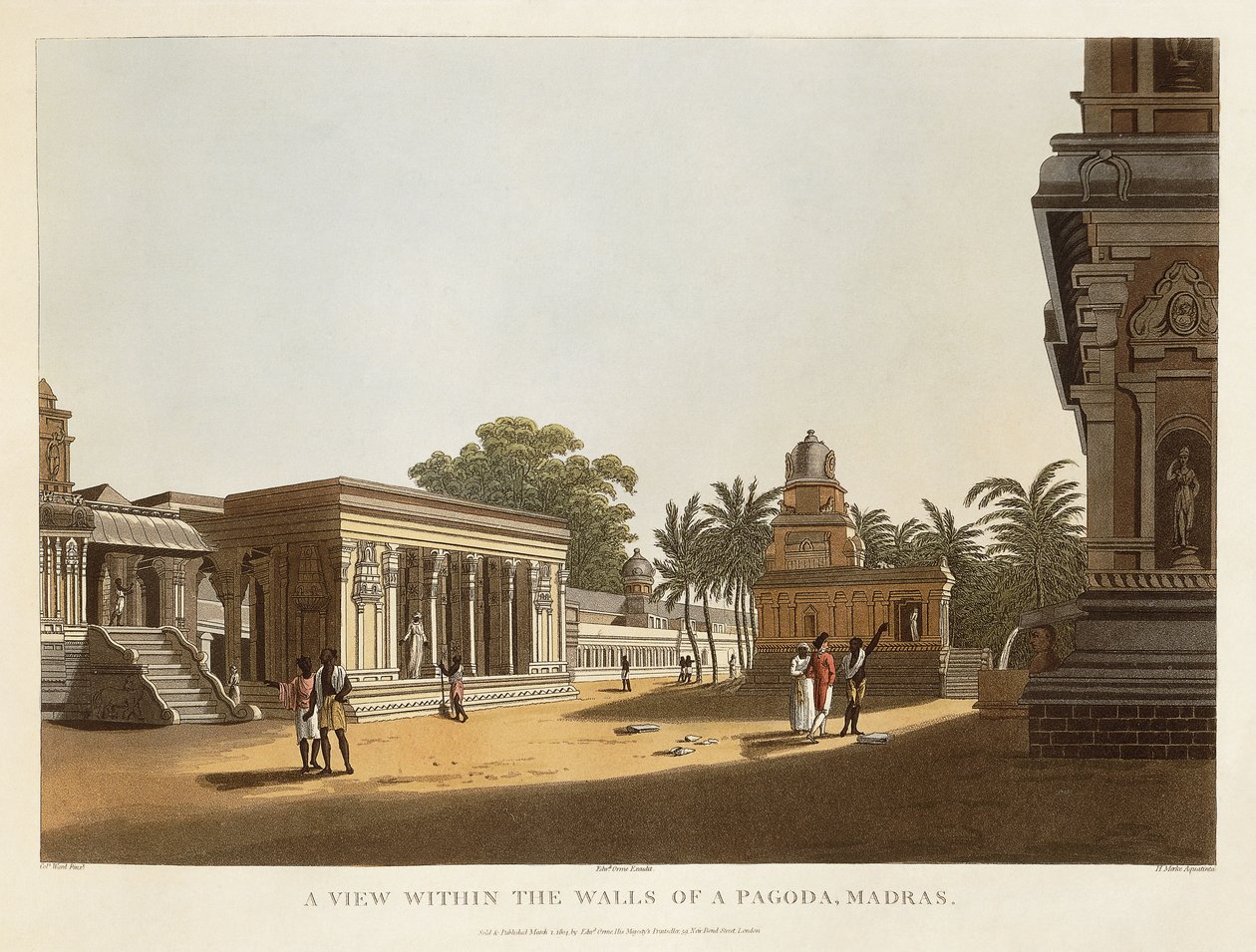 Pohled do zdí pagody, Madras, z „Stručné historie starověké a moderní Indie“, od Blagdona, Daniella, Warda a Huntera, 1804 od Colonel Francis Swain Ward