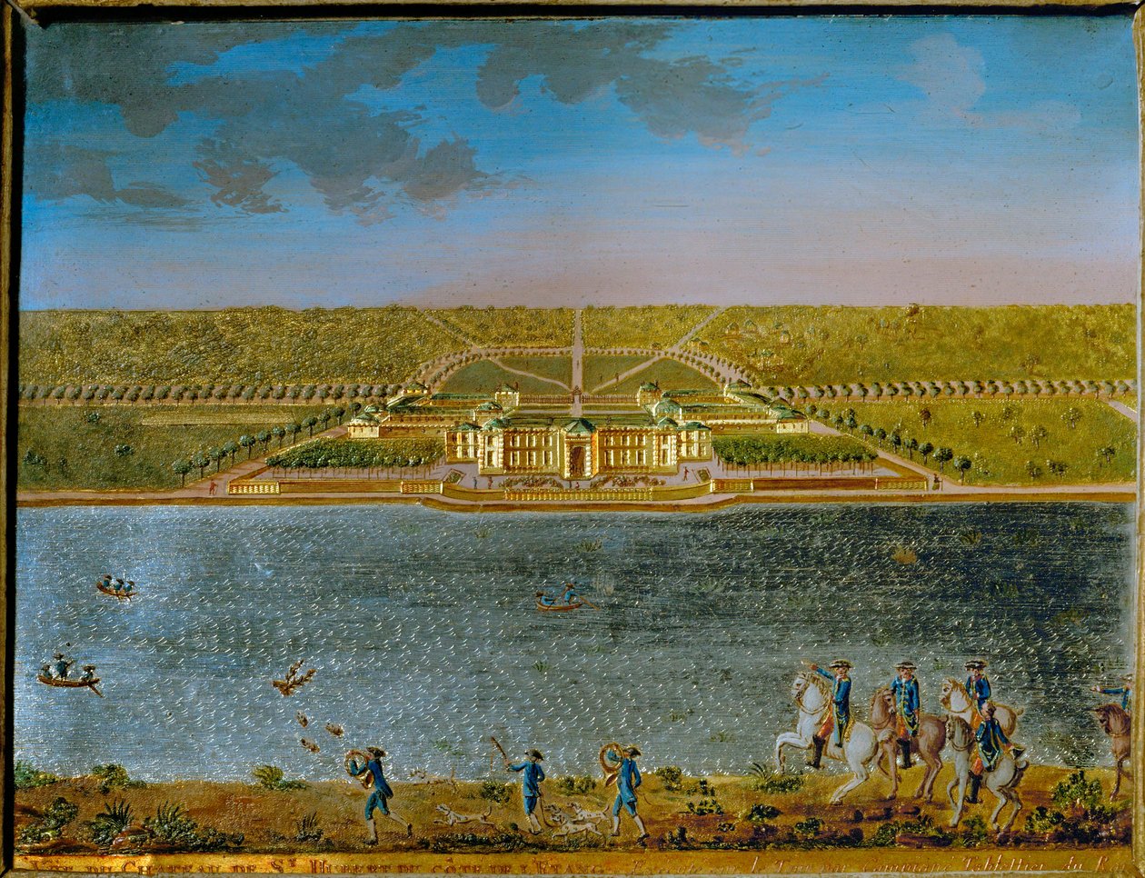 St. Hubert, lovecký zámeček poblíž Paříže, postavený Ludvíkem XV... (obdélníková cínová plaketa, zlacená a kvašovaná) od Compigne Compigne