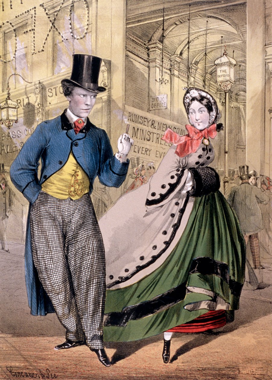 Dáma a pán u vchodu do Oxford Music Hall, Oxford St, Westminster, c1860 od Concanen and Lee
