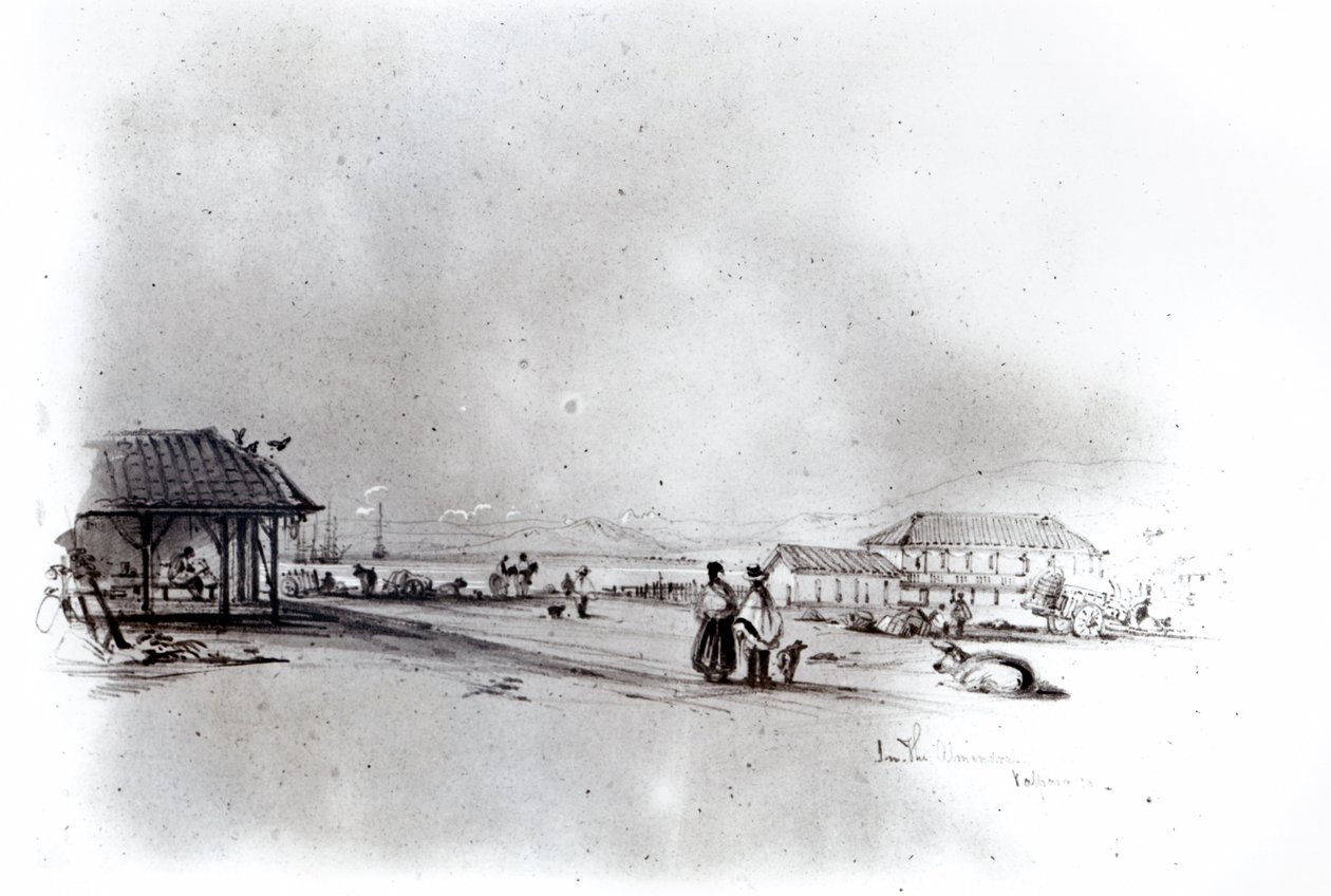 Pohled na Valparaiso, 1834 (tužka a wc na papíře) od Conrad Martens