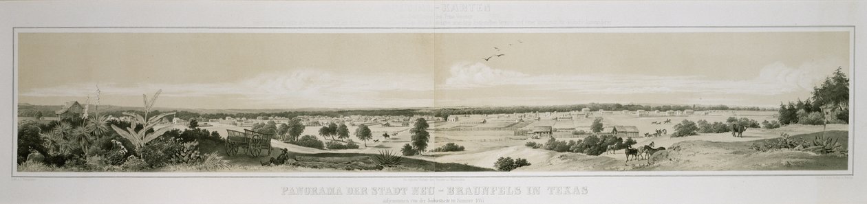 Panorama města New Braunfels, Texas pořízená z jihozápadní strany v létě 1847 od Conrad Caspar (after) Rordorf
