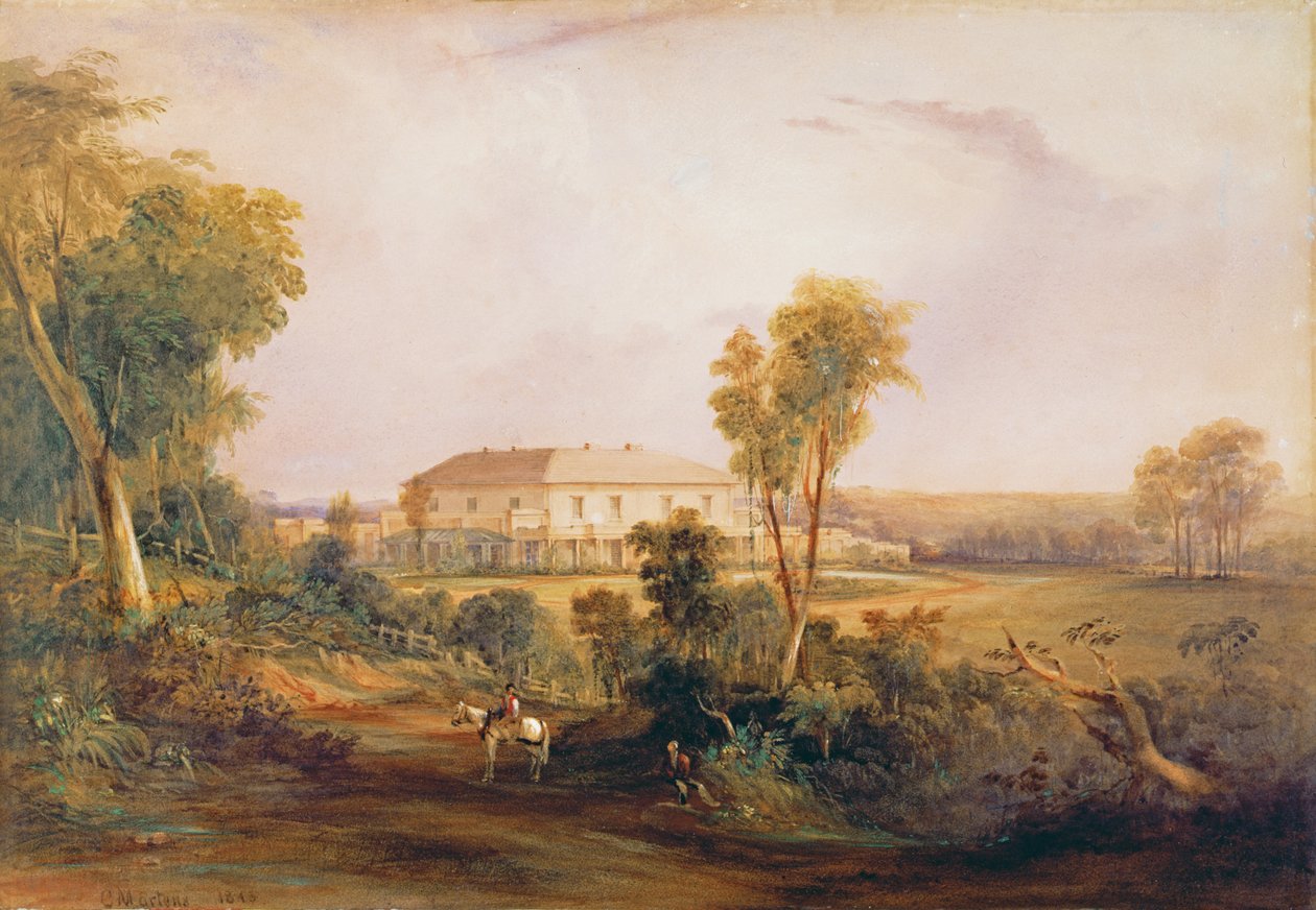Camden Park House, domov Johna MacArthura (1767-1834), 1843 od Conrad Martens