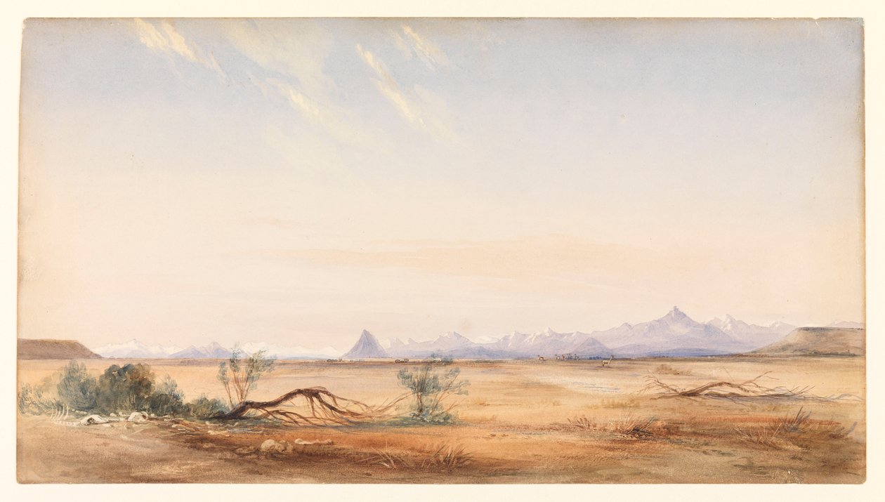 Kordillery v Andách, pohled z planiny Mystery, poblíž Santa Cruz, asi 1878 (akvarel) od Conrad Martens