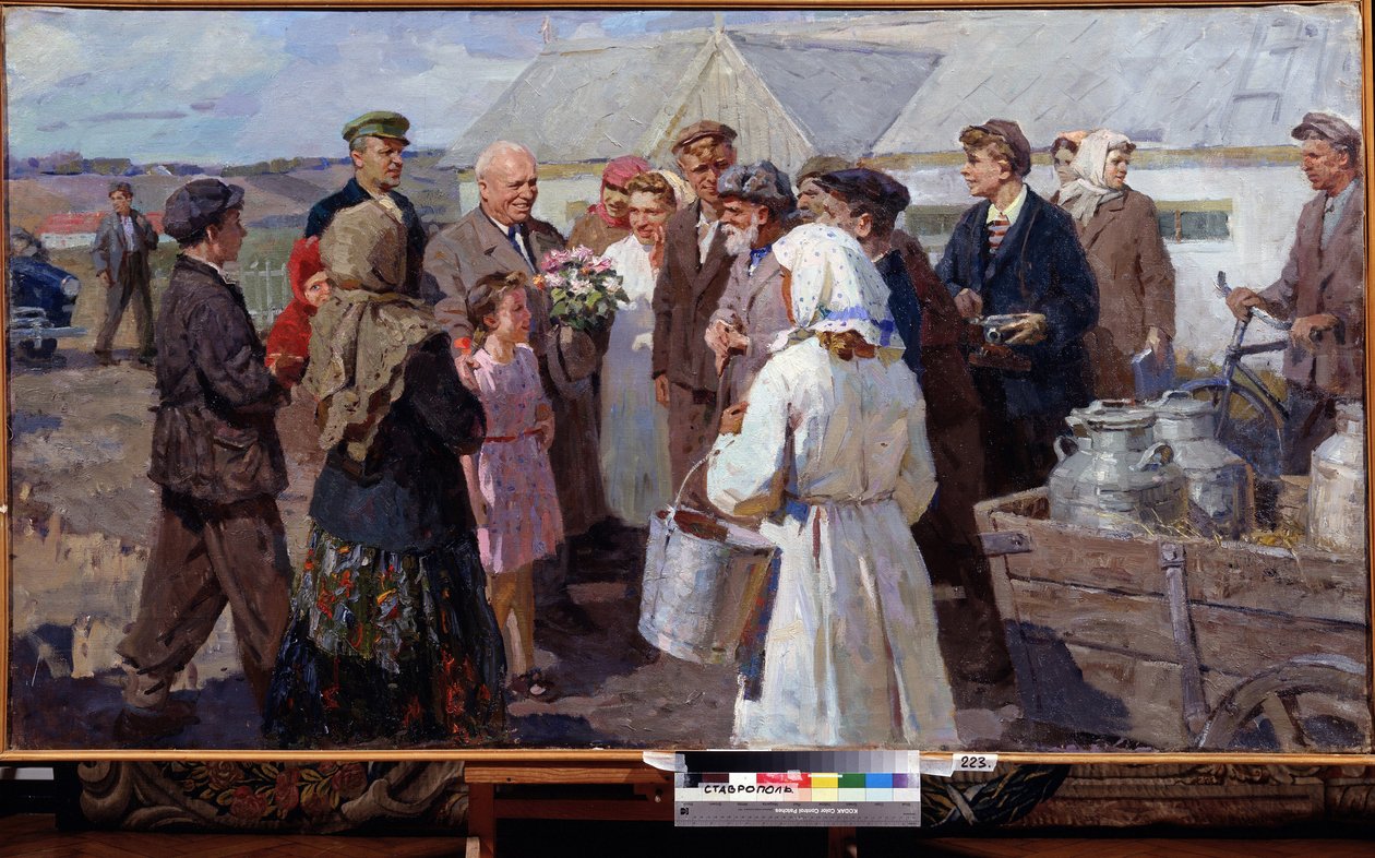 Návštěva premiéra N. Chruščova ve Stavropolském kraji, konec 50. let (olej na plátně) od Constance Walton