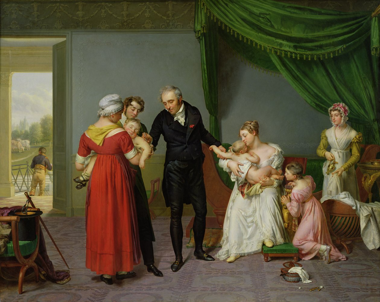 Baron Jean Louis Alibert (1768-1837) provádějící očkování proti neštovicím v zámku Liancourt, c. 1820 od Constant Joseph Desbordes