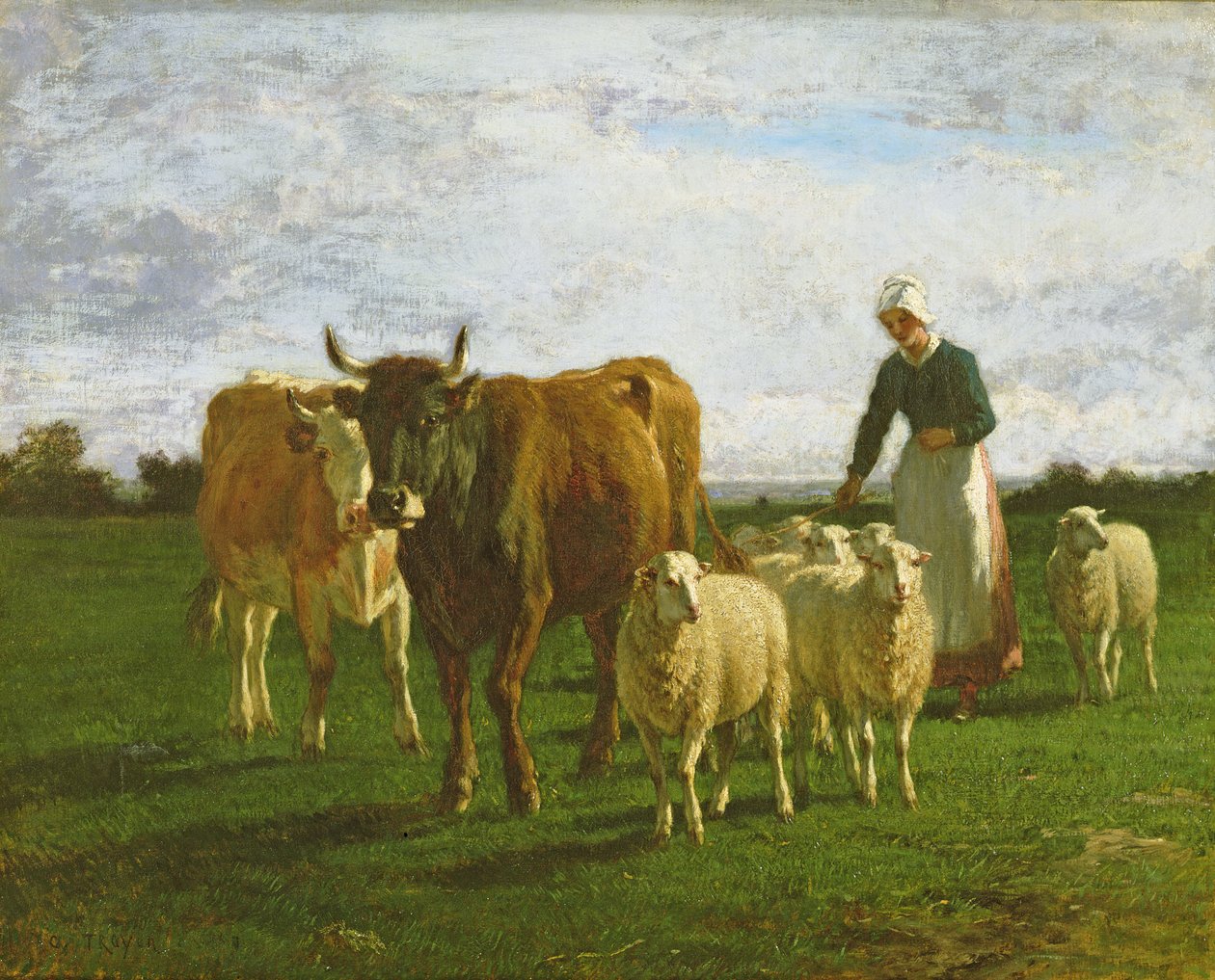 Večer, pohánění dobytka, 1859 od Constant Emile Troyon