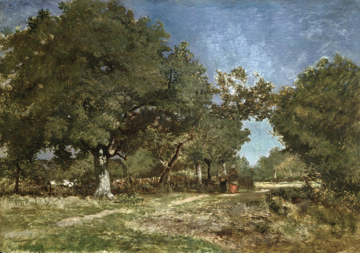 Krajina s cestou vedoucí k Etang a la Dame (olej na drženém panelu) od Constant Emile Troyon