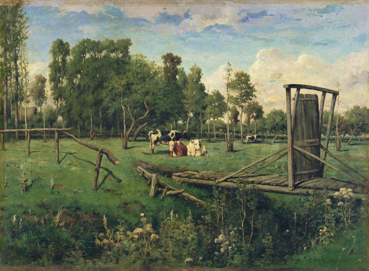 Pastvina v Normandii (olej na plátně) od Constant Emile Troyon