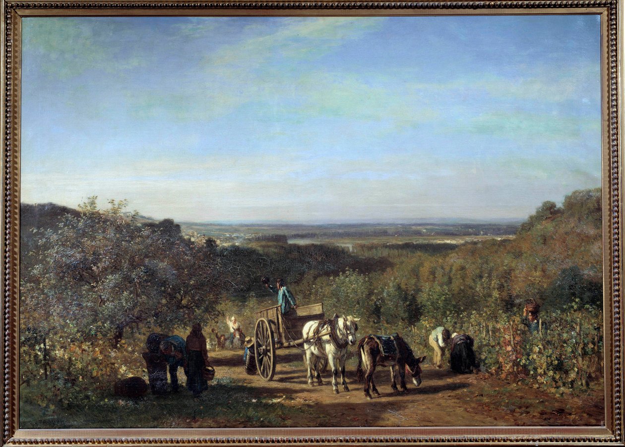 Sklizeň na břehu Seiny obraz Suresnes od Constanta Troyona (1810-1865) Slunce z 19. století. 0,97x1,39 m Paříž, musee d