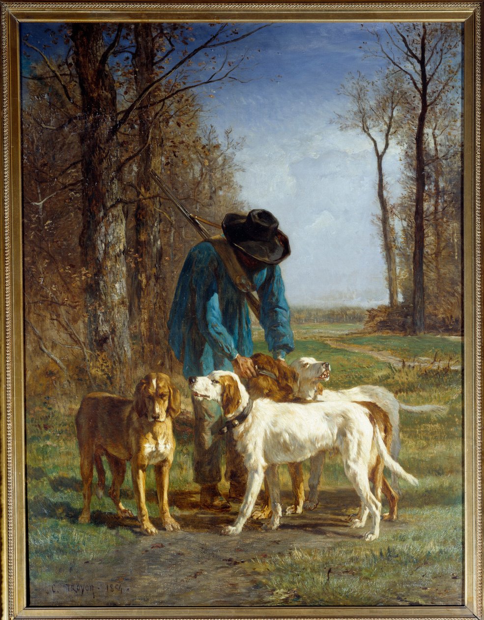 Stráže myslivců se zastaví u jeho psů. Obraz od Constanta Troyona (1810-1865) od Constant Emile Troyon