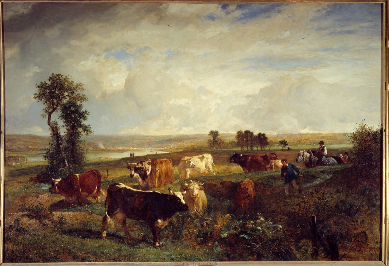 Pohled z výšin Suresnes (Hauts de Seine). Obraz od Constanta Troyona (1810-1865) od Constant Emile Troyon
