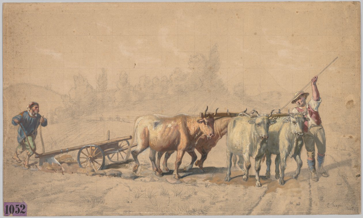 Čtyři voli táhnou pluh, 1853. od Constant Troyon