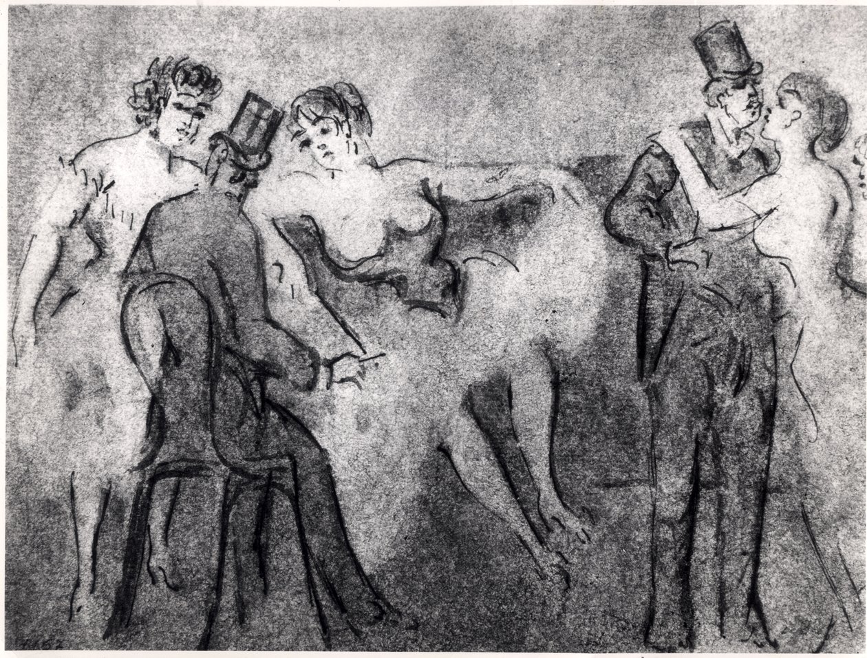 V nevěstinci, cca 1850 (pero a inkoust na papíře) od Constantin Guys