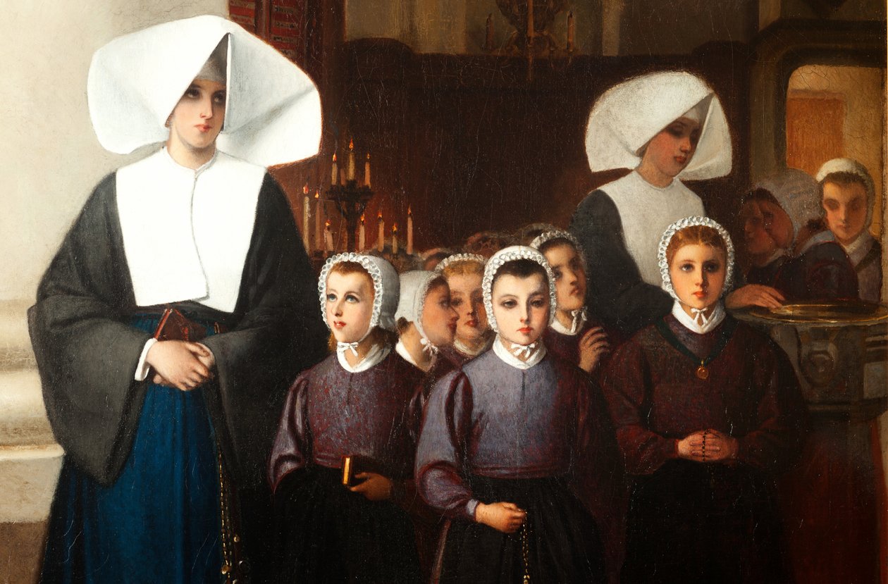 Malování. Signováno a datováno: Constant Meunier 1864. Sirotci. Olej na plátně. Detail. od Constantin Emile Meunier