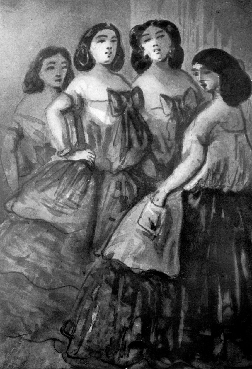 Čtyři dívky, 19. století, 1930. od Constantin Guys