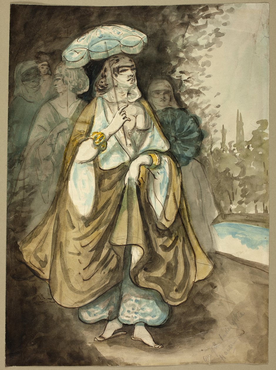 Jedna z dam z harému (recto); Fragment krajiny (verze) od Constantin Guys