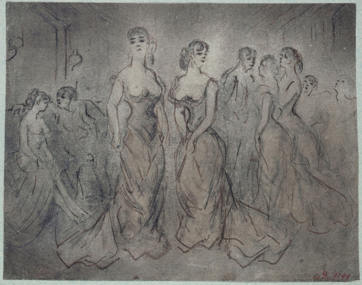 Interiér veřejného domu, ženy a muži, kolem roku 1875 od Constantin Guys