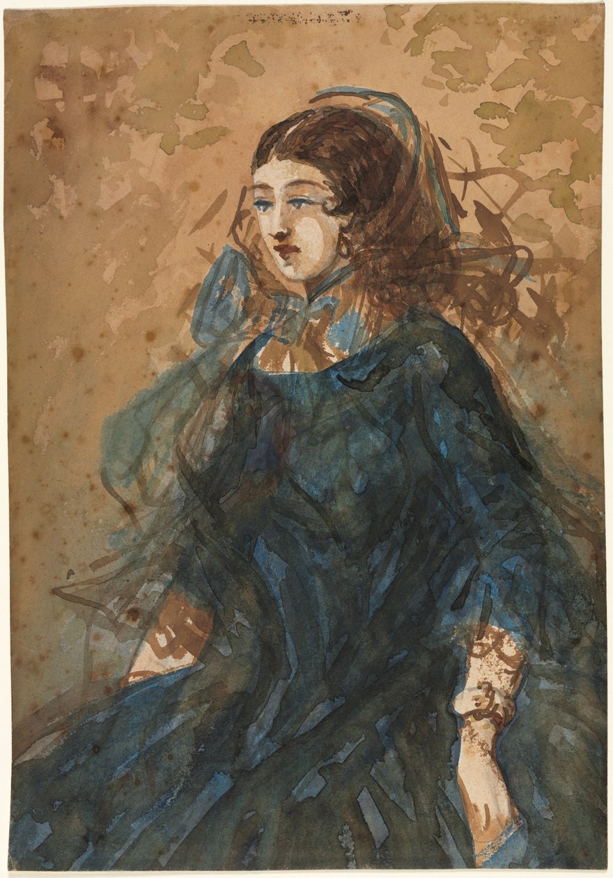 Žena v modrých šatech recto, Scéna z válečného tábora verso, 1855-1860. od Constantin Guys