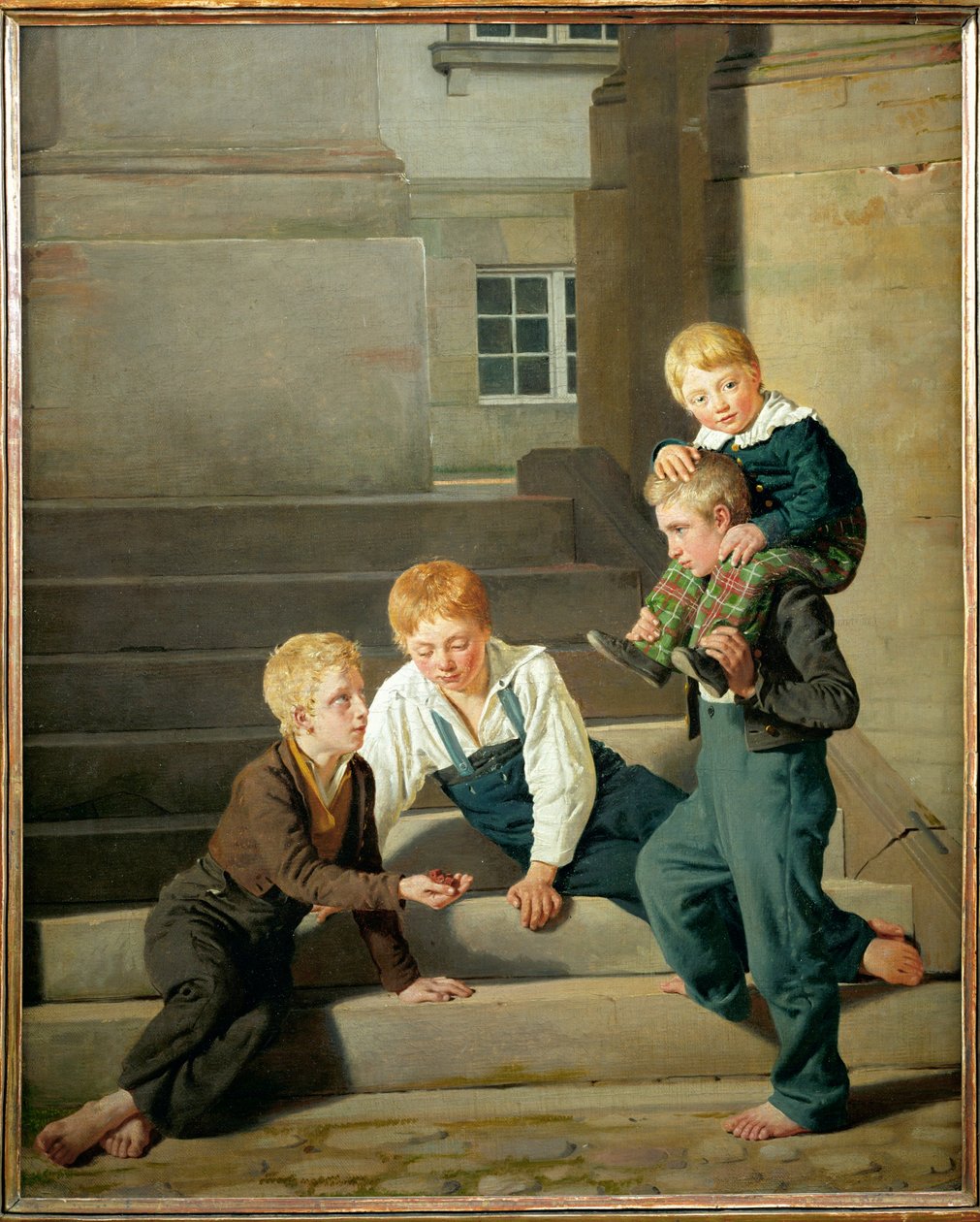 Chlapci hrající kostky před palácem Christiansborg v Kodani (malba na plátně) od Constantin Hansen