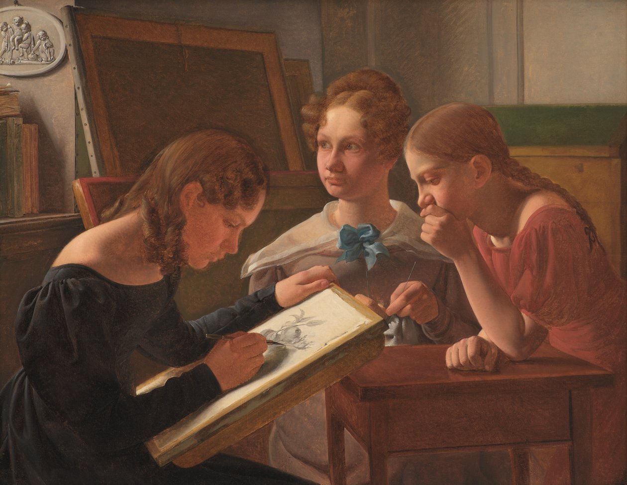Tři mladé dívky. Umělcovy sestry: Alvilde, Ida a Henriette od Constantin Hansen
