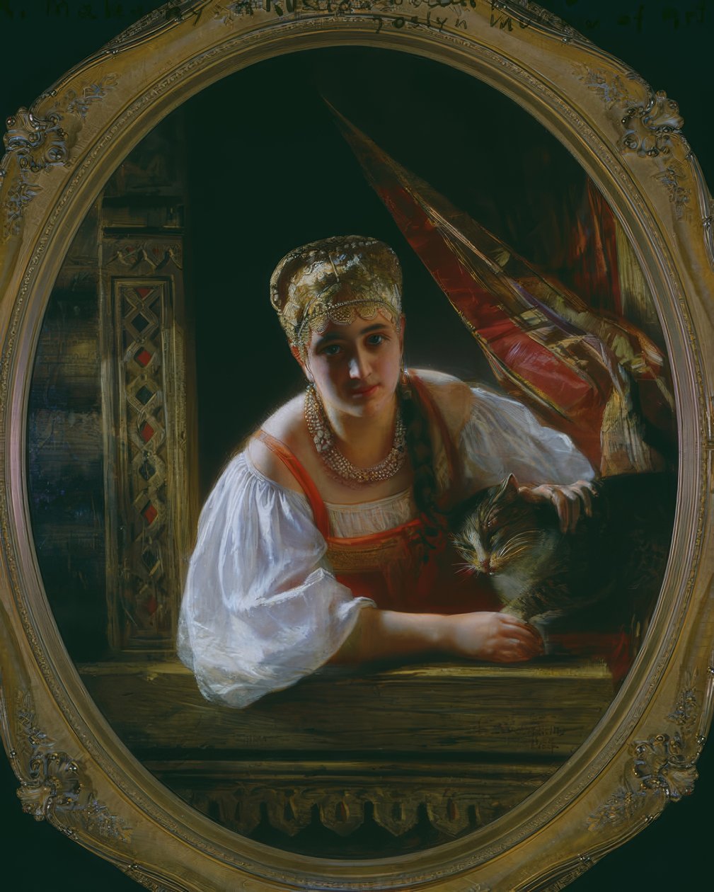 Ruská kráska s kočkou od Constantine Egorovitch Makovsky