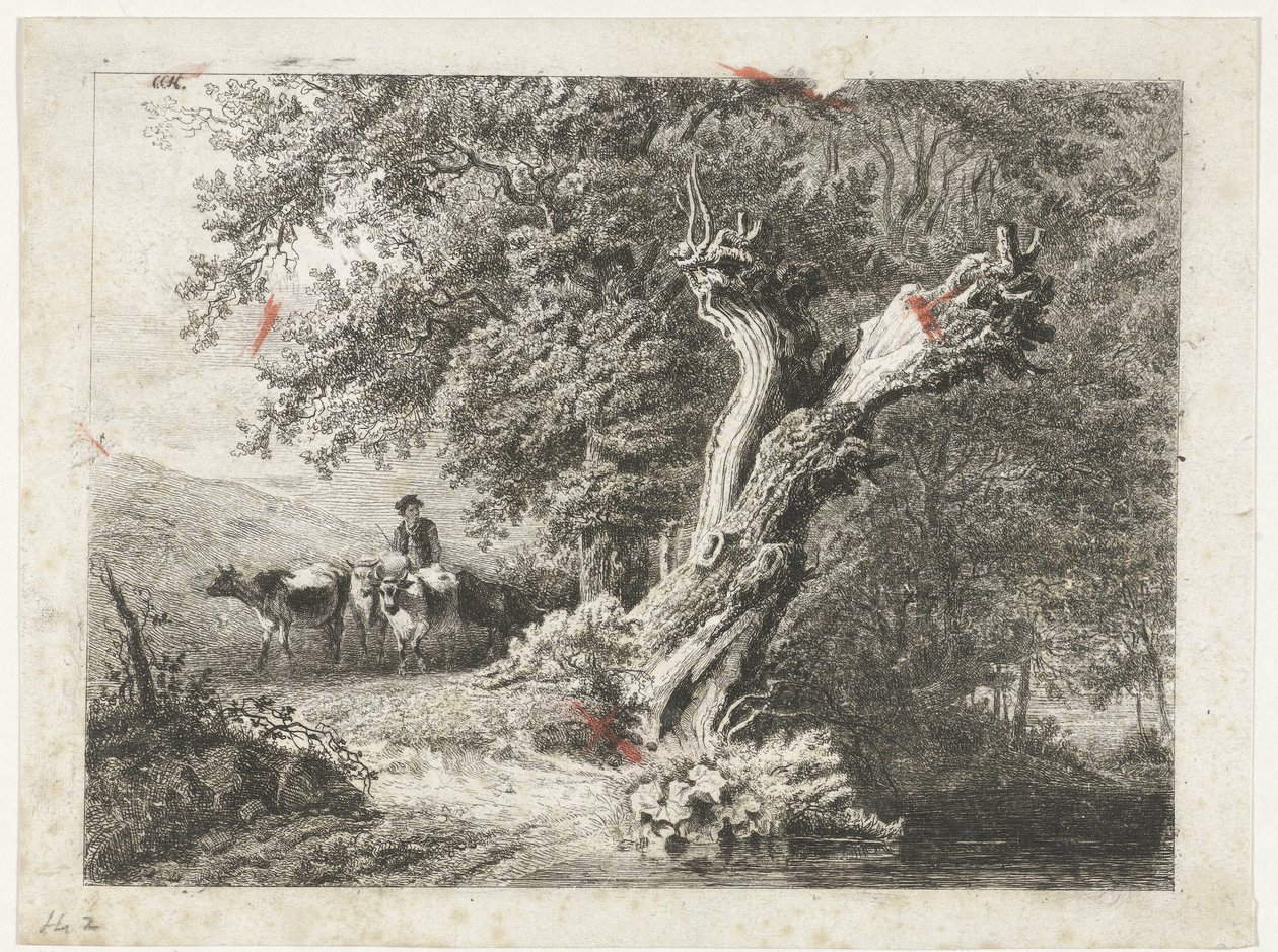 Krajina s holým stromem a pastýřem od Constantinus Cornelis Huysmans