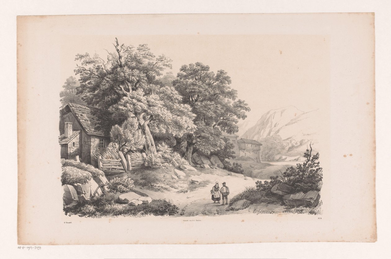 Krajina se dvěma postavami na venkovské cestě Krajina (název série) od Constantinus Cornelis Huysmans