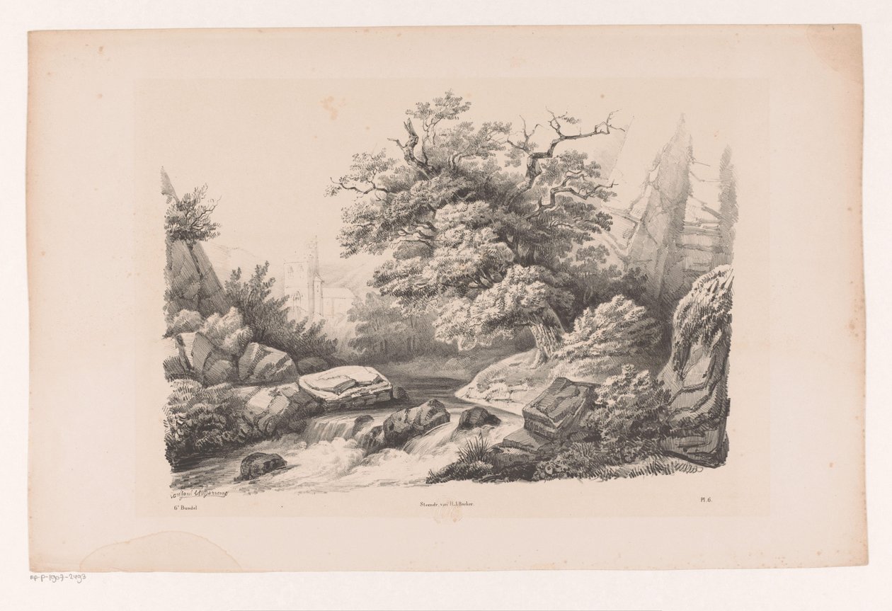 Skalní krajina s proudem Krajina (název série) od Constantinus Cornelis Huysmans