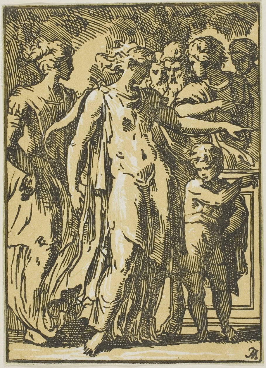 Žena, dítě a postavy kolem podstavce od Conte Antonio Maria Zanetti the Elder