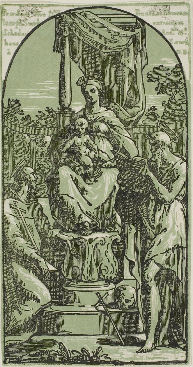 Madona s dítětem na trůně, svatý Jeroným a svatý František od Conte Antonio Maria Zanetti the Elder