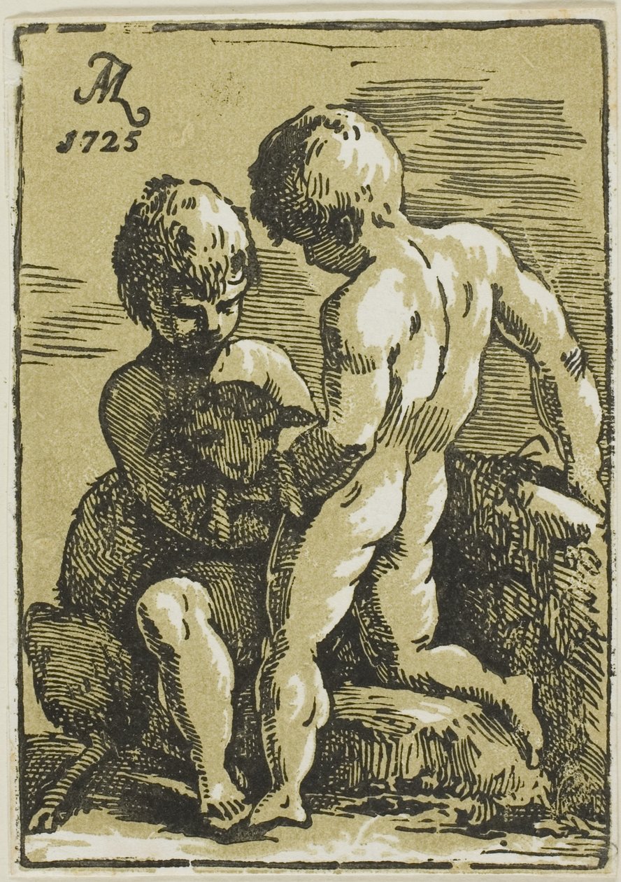 Dvě děti hladící jehně od Conte Antonio Maria Zanetti the Elder