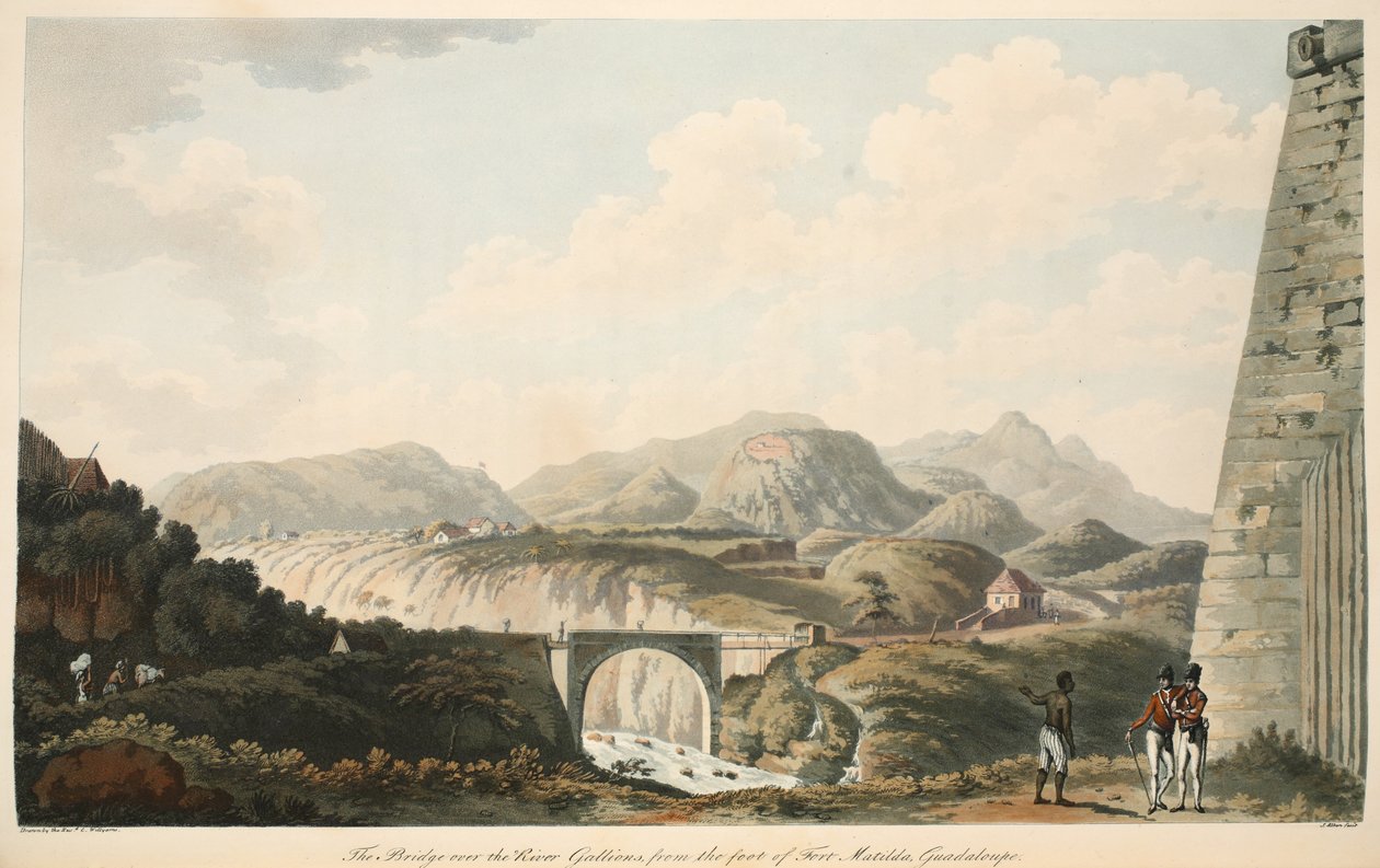 Most přes řeku Gallions, z úpatí Fort Matilda, Guadaloupe, ilustrace z 